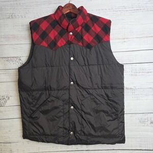 Stetson Quilted Down Puffer Vest Full‎ Zip Mens Large Black Pockets Wool Accents